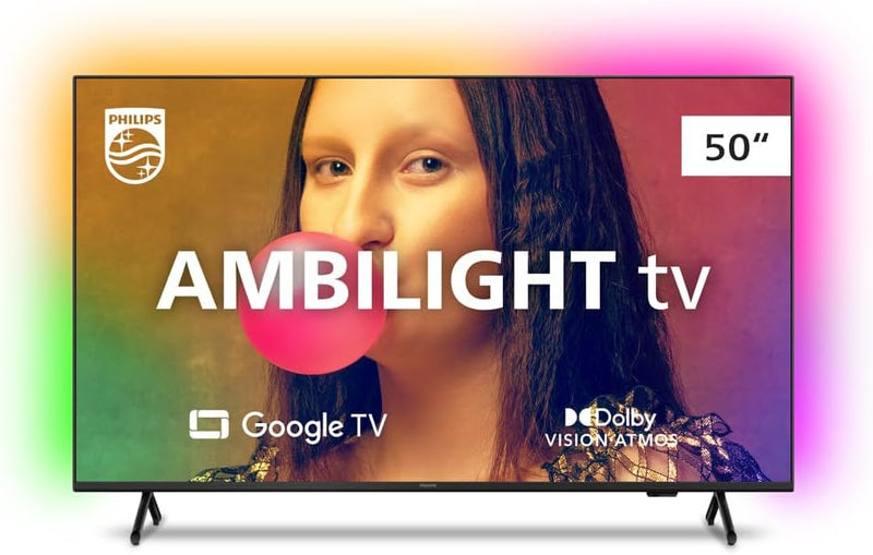 Smart TV Philips Ambilight 50" 4K 50PUG7908/78, Google TV, Comando de Voz, Dolby Vision/Atmos, VRR/ALLM, Bluetooth