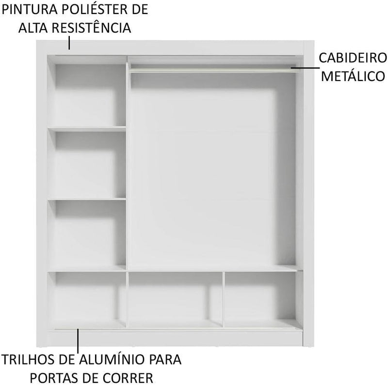 Guarda-roupa Casal Madesa Mônaco 3 Portas de Correr com Espelho - Branco