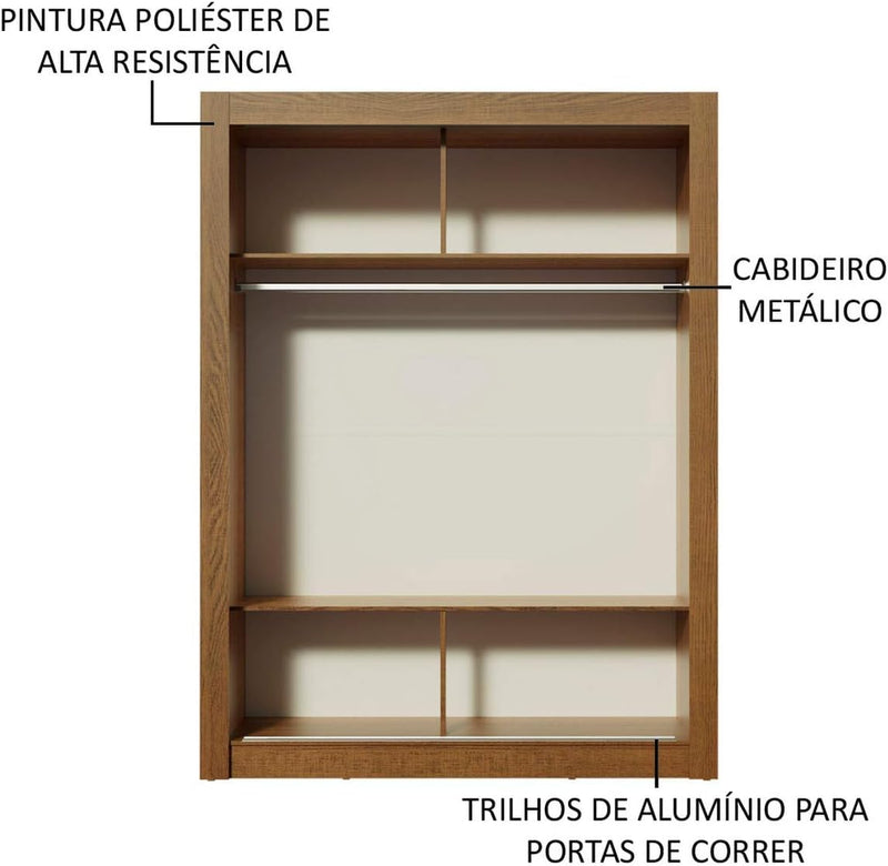 Guarda-Roupa Solteiro Madesa Denver 2 Portas de Correr com Espelho - Rustic