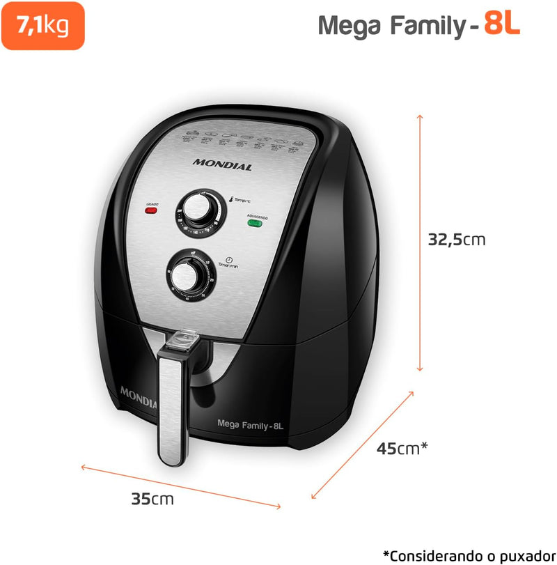 Fritadeira Sem Óleo Air Fryer 8L, Mondial Antiaderente, 1900W, - AFN-80-BI