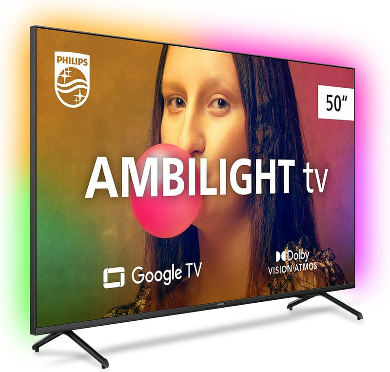 Smart TV Philips Ambilight 50" 4K 50PUG7908/78, Google TV, Comando de Voz, Dolby Vision/Atmos, VRR/ALLM, Bluetooth