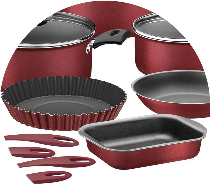 Kit para Cozinha 12 Peças com Jogo de Panelas Vermelho e Utensilios Tramontina Turim