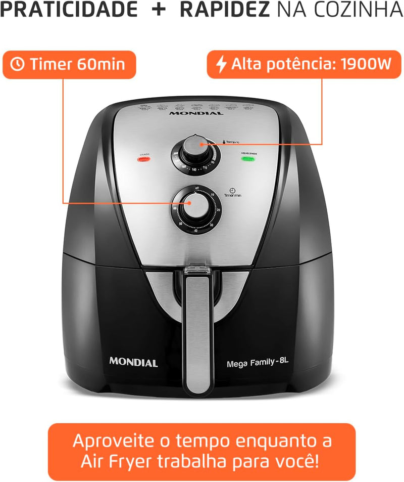 Fritadeira Sem Óleo Air Fryer 8L, Mondial Antiaderente, 1900W, - AFN-80-BI