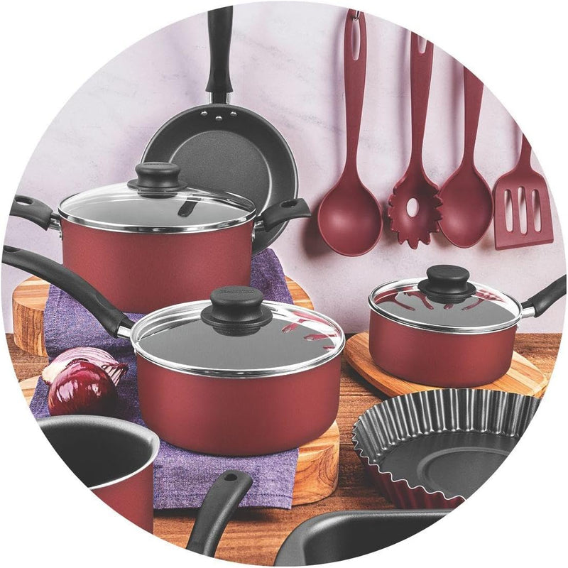 Kit para Cozinha 12 Peças com Jogo de Panelas Vermelho e Utensilios Tramontina Turim