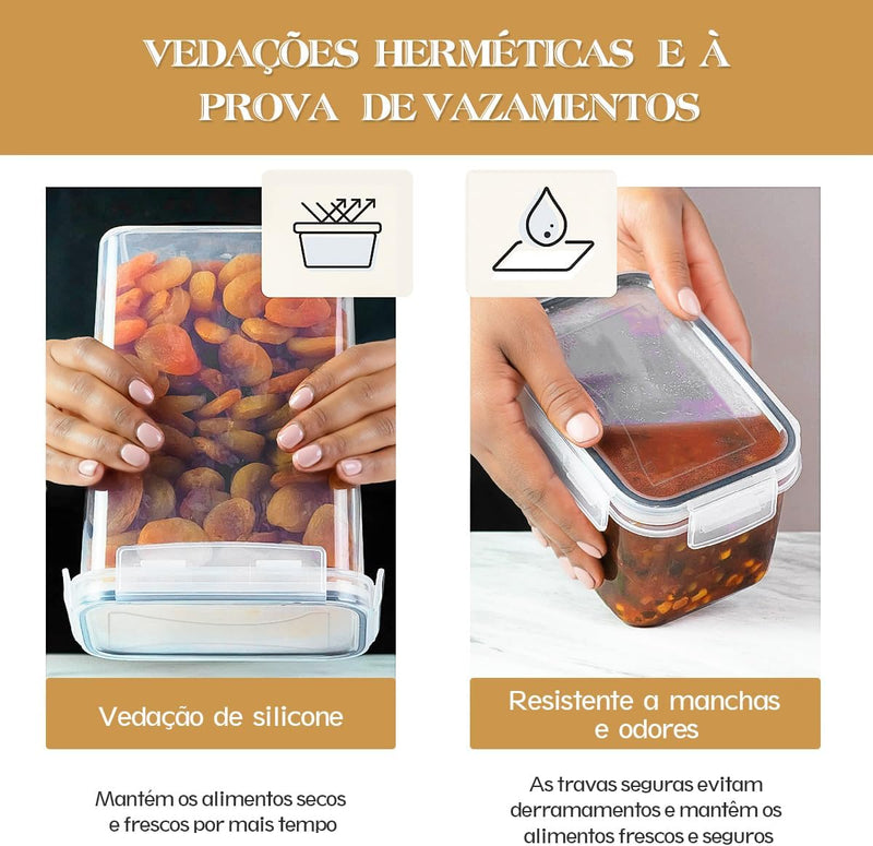 Kit 15 Potes Tampa Hermético Porta Alimentos Mantimentos Armário Cozinha (Kit 15)