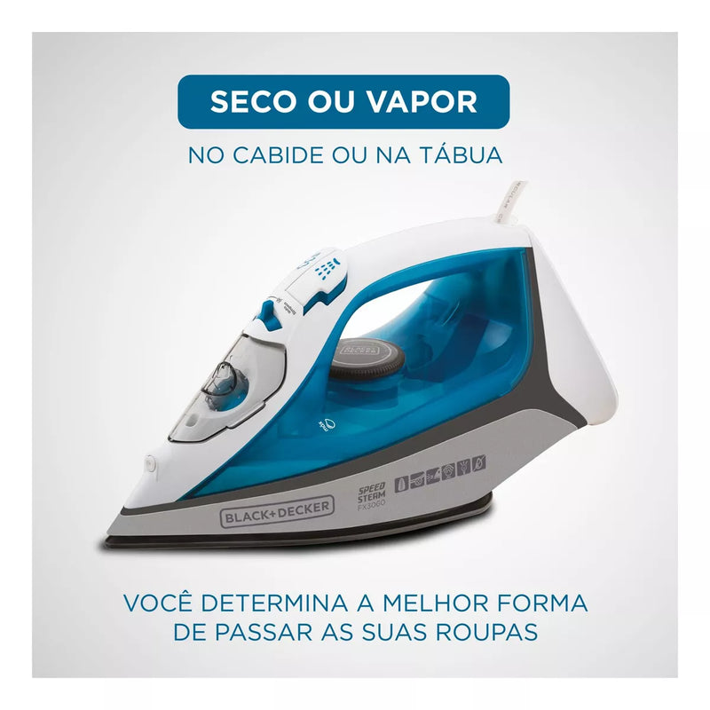 Ferro de Passar Roupa Black Decker Com Vaporizador Base Antiaderente Azul e Branco Modelo FX3060 110V