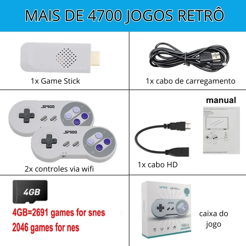 Game Retrô Game Clássico 4k + 2 Controles