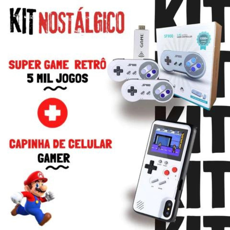 Kit Nostálgico Ultra - Super Game Retrô 5 Mil Jogos + Capinha de Celular Gamer - 🔥