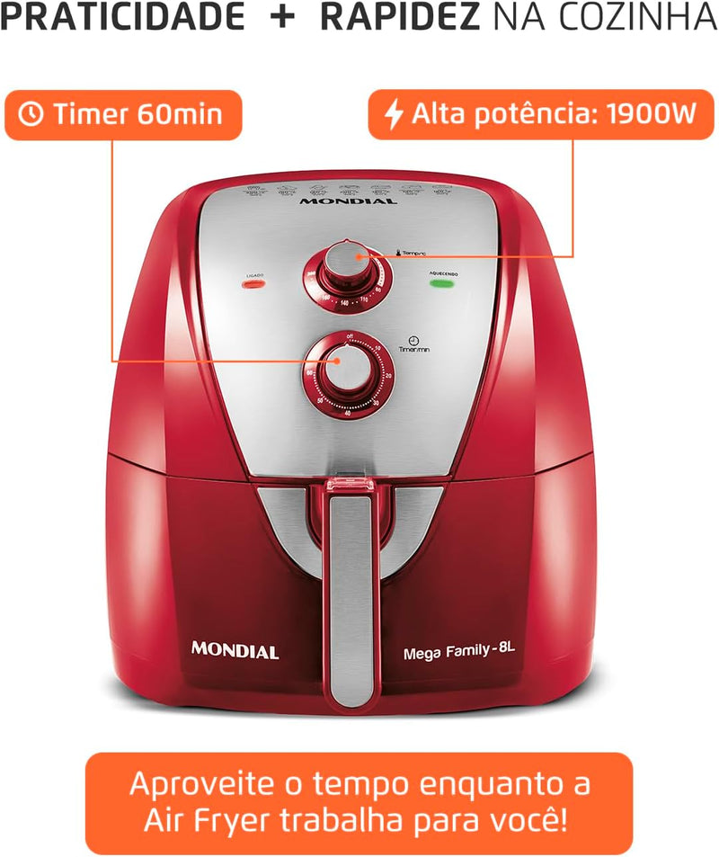 Fritadeira Sem Óleo Air Fryer 8L, Mondial Antiaderente, 1900W, - AFN-80-BI